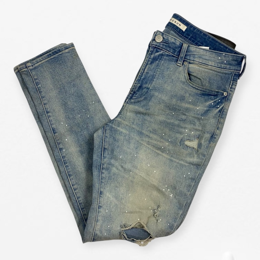 Men’s PacSun Light Blue Distressed paint splatter Stacked Skinny Jeans 32x30